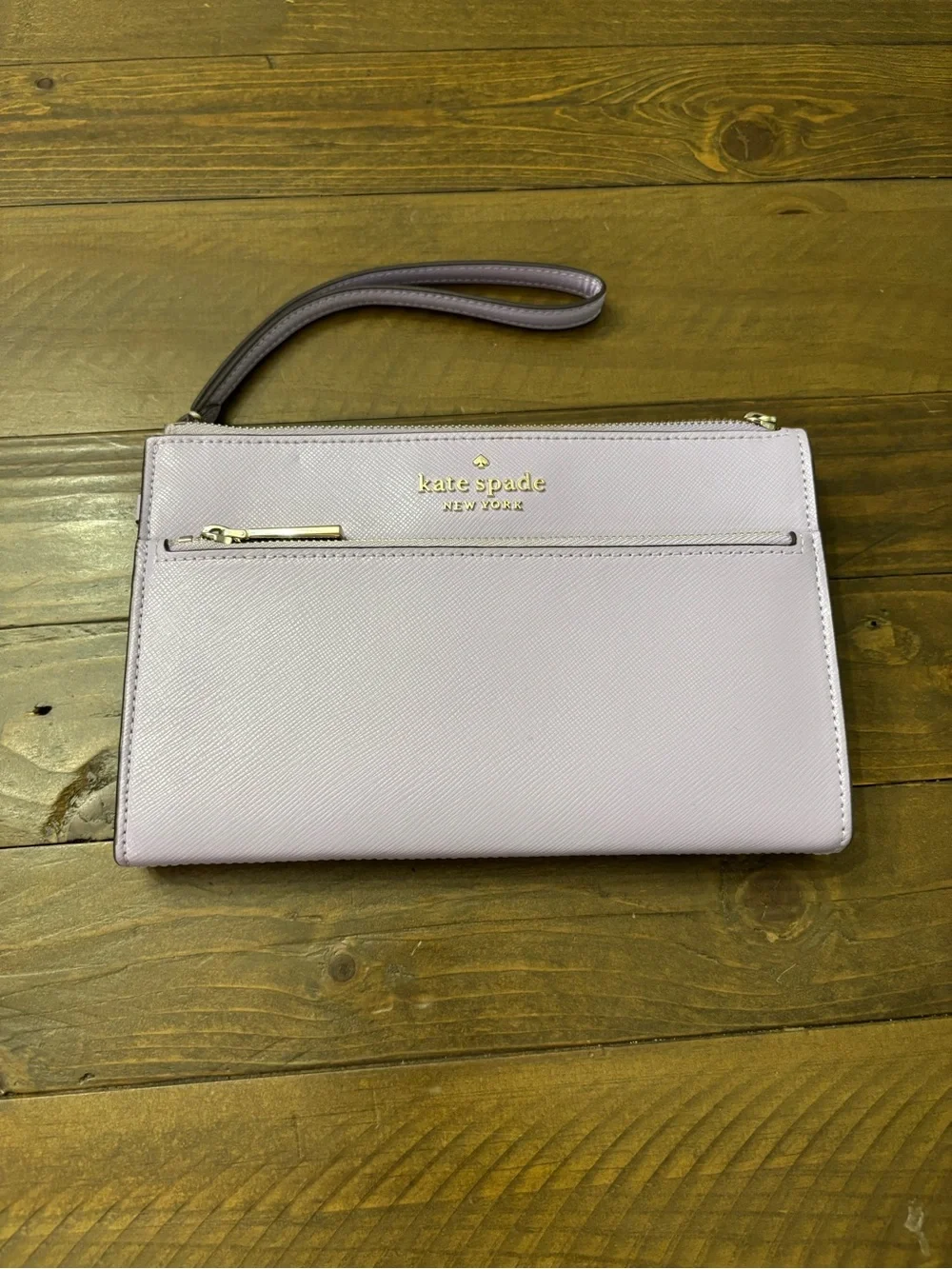 Kate Spade Lavender Zip Wristlet Clutch with Gold Hardware